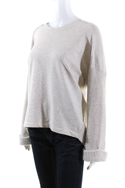 Splendid Womens Patchwork Textured Cuffed Sleeve Pullover Sweater Beige Size L
