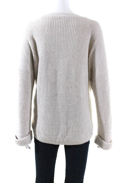 Splendid Womens Patchwork Textured Cuffed Sleeve Pullover Sweater Beige Size L
