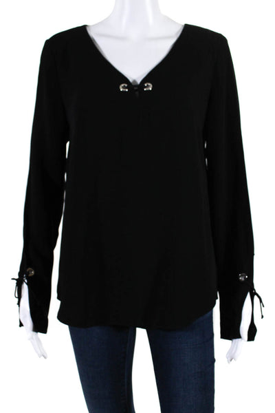 Ramy Brook Womens Silk Blend V Neck Long Sleeve Blouse Black Size Small
