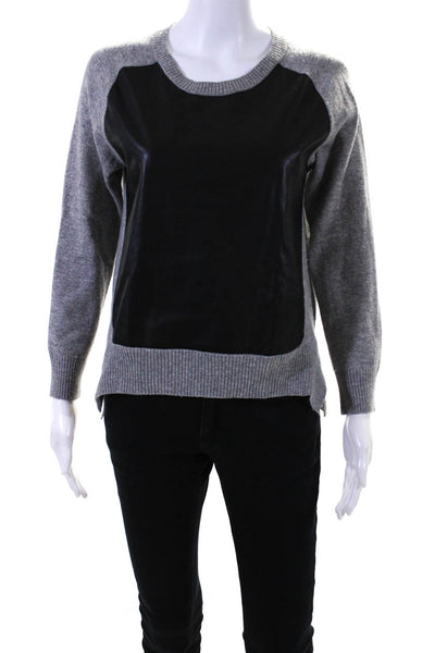 Mason Womens Wool Patchwork Colorblock Pullover Sweater Gray Black Size P