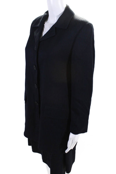 Les Copains Womens Cotton Notched Collar Blazer Jacket Skirt Suit Navy Size 42