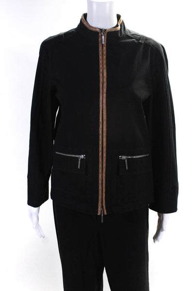 Les Copains Womens Cotton Zip Up Jacket Blazer Pants Suit Black Size 48