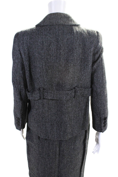 Les Copains Woimens Tweed Collared Blazer Jacket Pencil Skirt Suit Blue Size 44