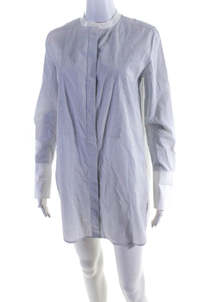 Vince Womens Cotton Striped Button Up Shirt Dress Blue Size S