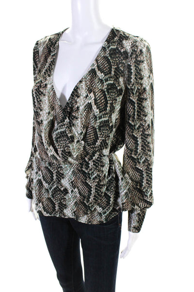 Cupcakes And Cashmere Womens Button Wrap Ruffle Animal Print Blouse Green Size S