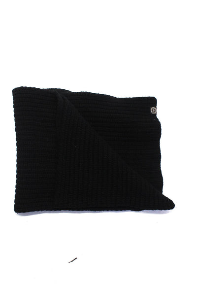 Ugg Mens Ribbed Knit Wool Fold Over Cold Weather Scarf Black