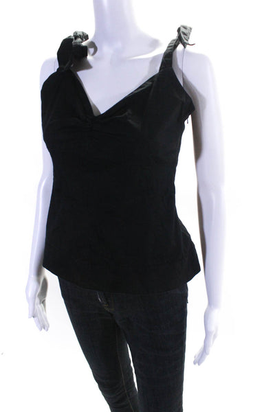 Odille Anthropologie Women's Shoulder Tie V Neck Top Black Size 10