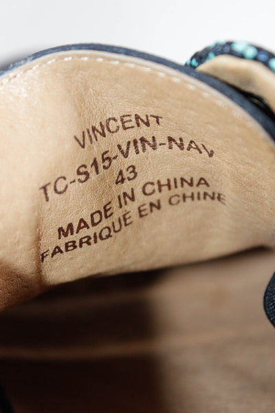 TCG Mens Vincent Woven Raffia Lasercut Saffiano Leather Sneakers Navy Size 43 10