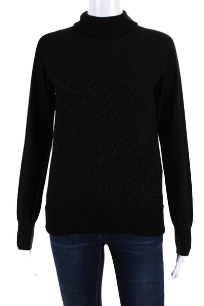 Les Copains Womens Leopard Print Mesh Turtleneck Sweater Black Size EUR42
