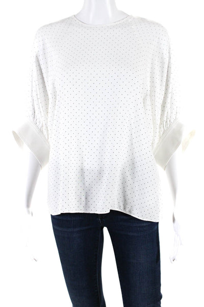Tibi Womens Cut-Out Back Keyhole Spot Short Sleeve Round Neck Top White Size XS