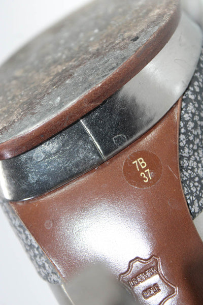 BCBG Max Azria Womens Metallic Leather Peep Toe Platform Pumps Gray Size 7