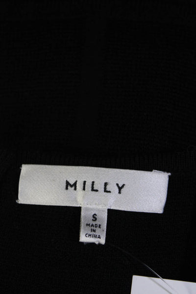 Milly Womens Back Zip Sleeveless Scoop Neck Knit Peplum Top Black Wool Small