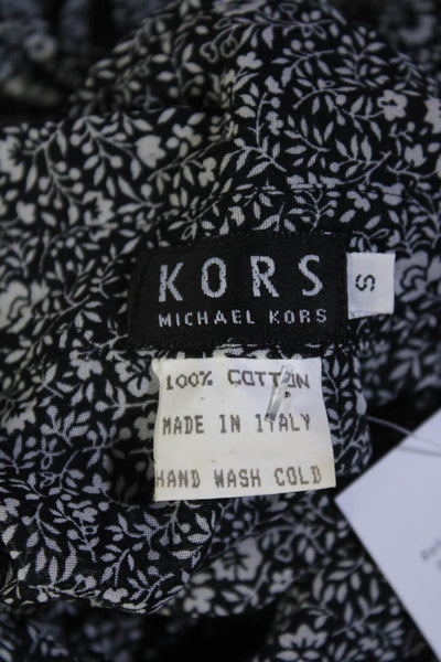 KORS Michael Kors Womens Button Front Floral Shirt Black White Size Small