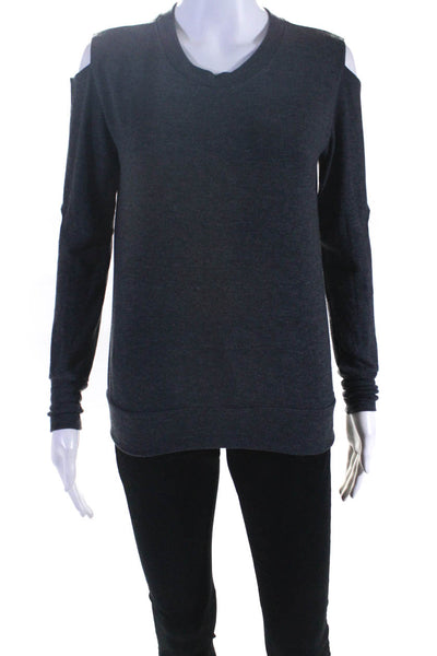 LNA Womens Long Sleeve Crew Neck Cold Shoulder Knit Shirt Gray Size Extra Small