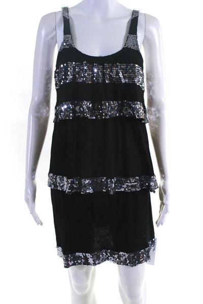 32 Flavors By YFB Womens Scoop Neck Sequin Tiered Short Dress Black Size XS