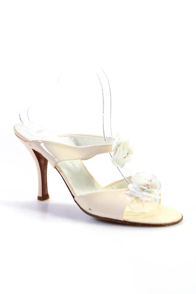 Stephane Kelian Womens Patent Leather Floral Sandal Heels White Size 10