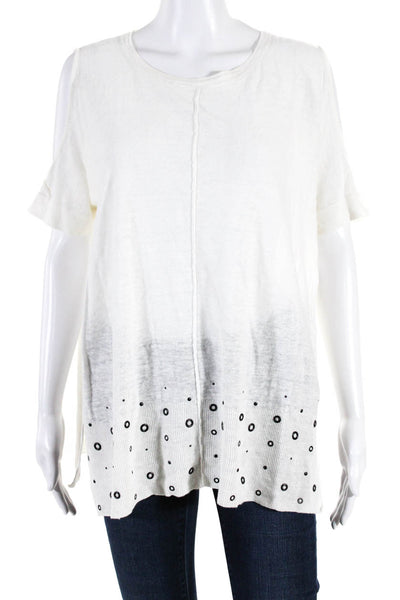 Donna Karan New York Womens White Linen Embellished Cold Shoulder Top Size S