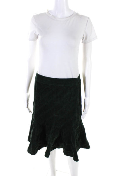 Fei Womens Green Cotton Corduroy Side Zip Knee Length A-line Skirt Size 4