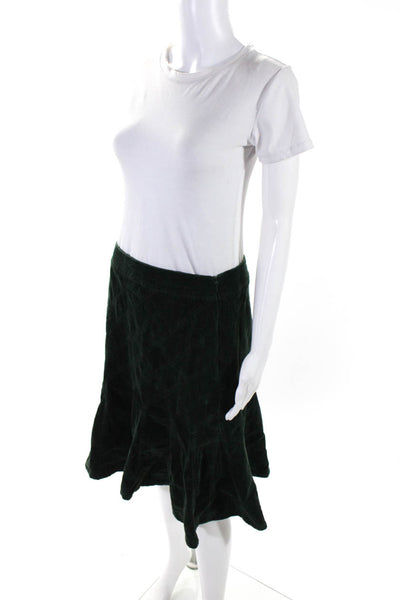 Fei Womens Green Cotton Corduroy Side Zip Knee Length A-line Skirt Size 4