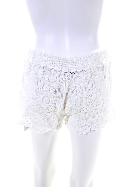 Letarte Handmade Womens Drawstring Crochet Knit Short Shorts White Size Small