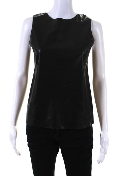 Vince Womens Sleeveless Scoop Neck Mixed Media Top Black Leather Size 2