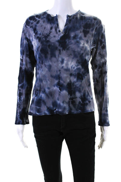 Christina Lehr Womens Long Sleeve V Neck Tie Dyed Thermal Shirt Blue Gray Size 1