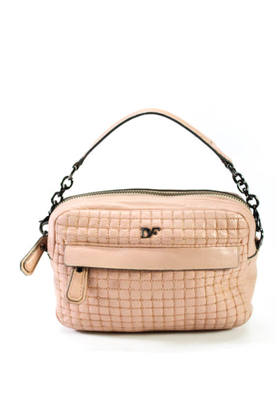 DVF Womens Quilted Zipped Front Pocket Crossbody Handbag Pink
