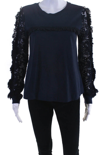 See by Chloe Women's Long Sleeve Lace Trimmed Top Blue Size FR 36