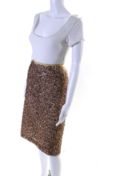 David Meister Womens Sequined Mid Rise Midi Pencil Skirt Beige Size 8