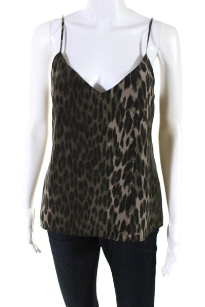 L Agence Womens Spaghetti Strap V Neck Spotted Silk Tank Top Brown Size XS