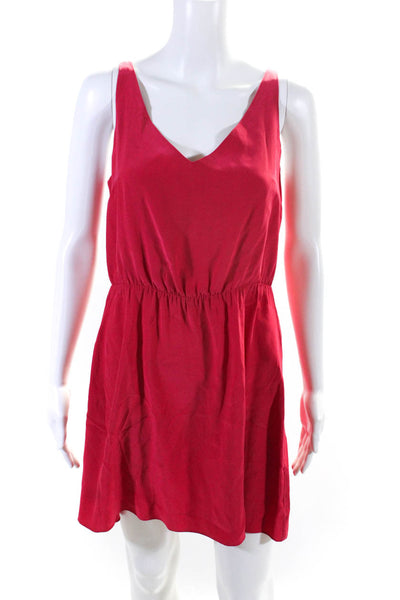 Amanda Uprichard Womens Red Silk V-Neck Sleeveless Shift Dress Size S