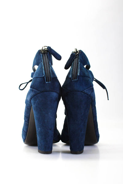 Delman Womens Blue Suede Peep Toe Lace Up Strappy Sandals Shoes Size 7M