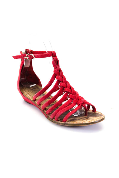Sam Edelman Womens Red Suede Strappy Wedge Sandals Shoes Size 6M