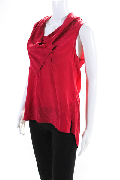 BCBGMAXAZRIA Womens Red Silk Cowl Neck Sleeveless Hi-Low Blouse Top Size XS