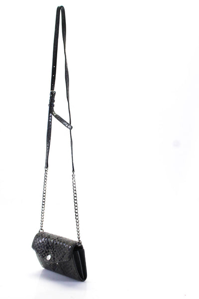 Michael Kors Womens Gray Snakeskin Print Card Holder Crossbody Bag Handbag