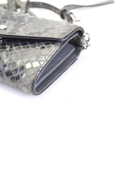 Michael Kors Womens Gray Snakeskin Print Card Holder Crossbody Bag Handbag