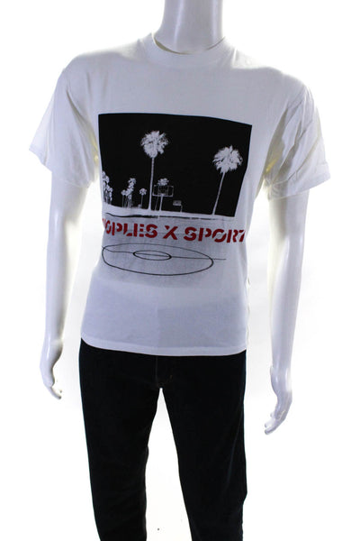 Sport The Kooples Mens Cotton Graphic Print Short Sleeve T-Shirt White Size M