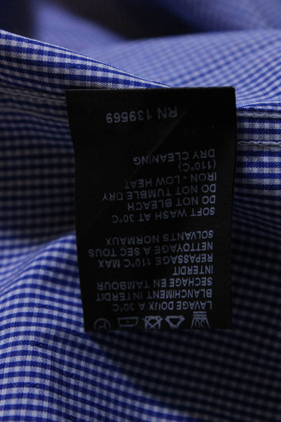 The Kooples Mens Cotton Check Print Hidden Placket Dress Shirt Blue White Size S
