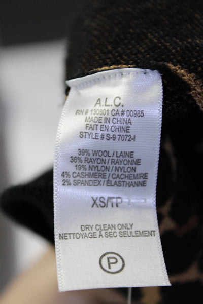 ALC Womens Crew Neck Tight Knit Leopard Print Sweater Dress Brown Size XS