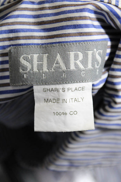 Sharis men's Stripped Collared Button Up Brown Blue Size M