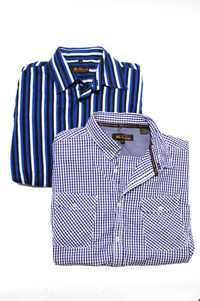 Ben Sherman Mens Striped Gingham Button Up Shirt Black Blue Size Medium XL Lot 2