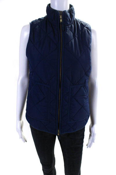 J Crew Womens Navy Quilted High Neck Full Zip Vest Jacket Size XS