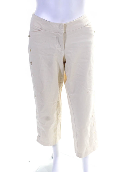 Elevenses Anthropologie Womens Button Sides Pants Beige Cotton Size 2
