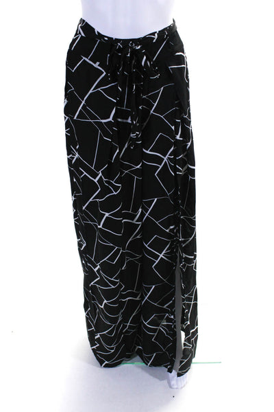 L'Atiste Women's Geometric Print Wide Leg High Slit Pants Black Size M