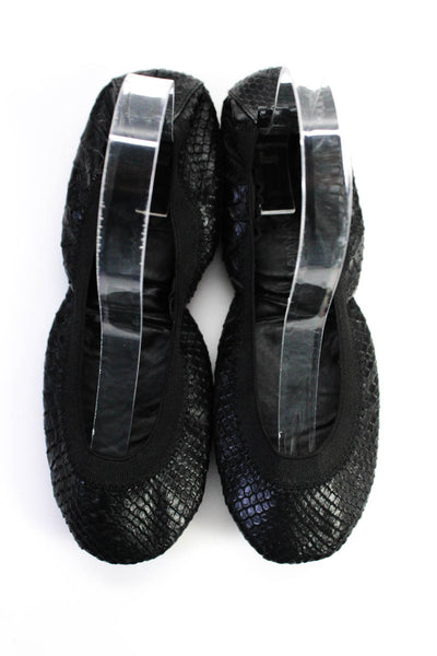 Yosi Samra Womens Black Leather Snakeskin Print Ballet Flat Shoes Size 6