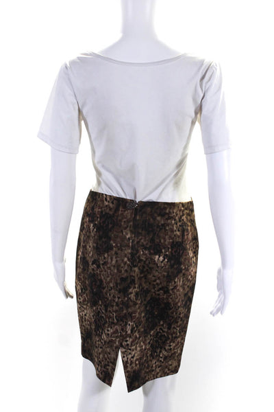 Elie Tahari Womens Silk Abstract Pattern Straight Mini Pencil Skirt Brown Size 2