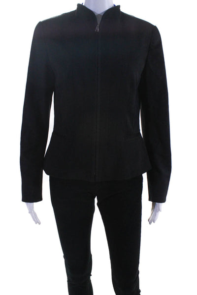 Tahari Womens High Neck Zip Front Solid Long Sleeve Jacket Black Size Small