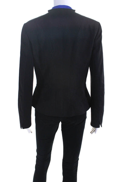 Tahari Womens High Neck Zip Front Solid Long Sleeve Jacket Black Size Small