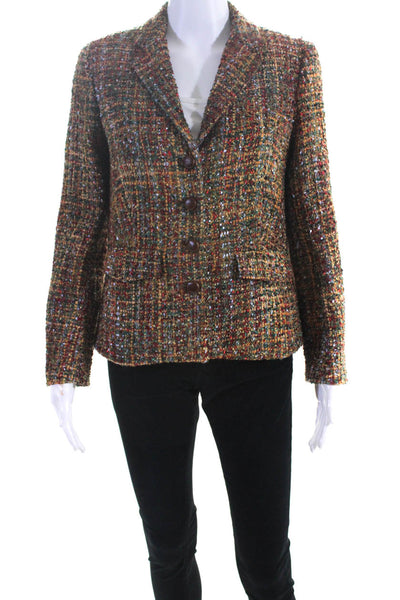 J. Mclaughlin Womens Collared Abstract Tweed Three Button Blazer Multi Size 4