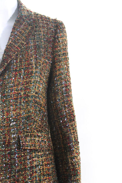 J. Mclaughlin Womens Collared Abstract Tweed Three Button Blazer Multi Size 4
